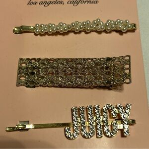 Juicy couture 3 bobby pins Gold and Juicy Silver Color W/ Rhinestone Bling New